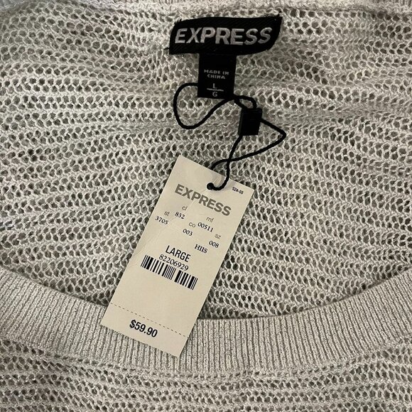 EXPRESS Women's White Silver Netted Sweater - Size Large - NWT $59.90 - Picture 2 of 6